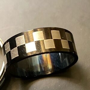 Checkered Black and Silver Ring